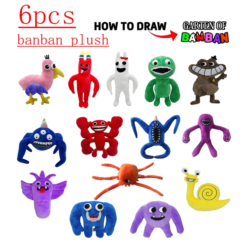 

6pcs Garten of Banban Plush Toy Cartoon Game Figure Doll Soft Stuffed Plush Animal Toys Banban Monster for Kids Birthday Gift