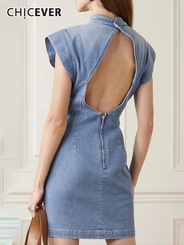 

CHICEVER Открытое платье для женщин с круглым вырезом без рукавов с открытой спиной, сексуальные платья для женщин 2022 летняя модная одежда