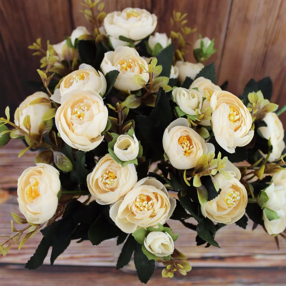 6 вилок/букет цветов яркие цветы камелии искусственные шелковые розы Свадебный