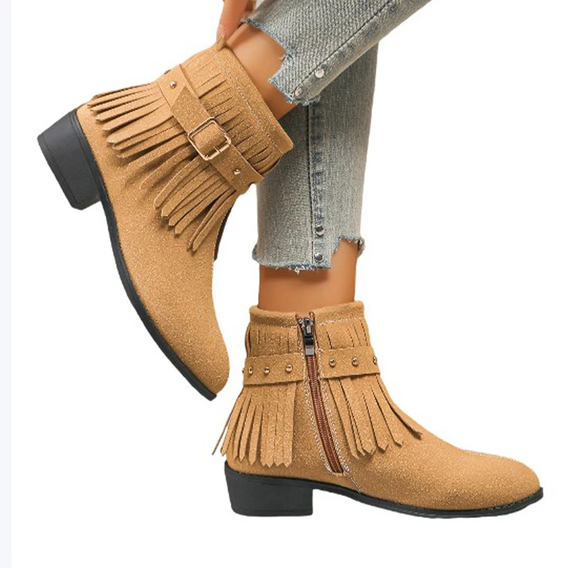 Desigenr/женские ботильоны с бахромой обувь на массивном кожаном каблуке острым