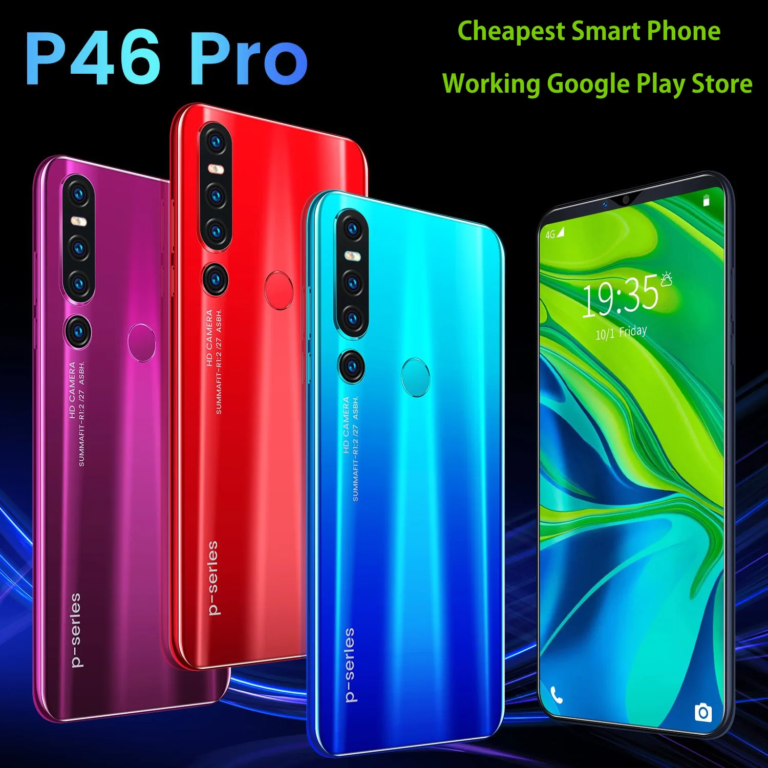 Cheapest Smartphone P46 Pro 6.1 Inch HD Screen 1+8GB Memory Unlocked Dual Sim Smart Phone Android 9.1 8 Core Global Cell Phone