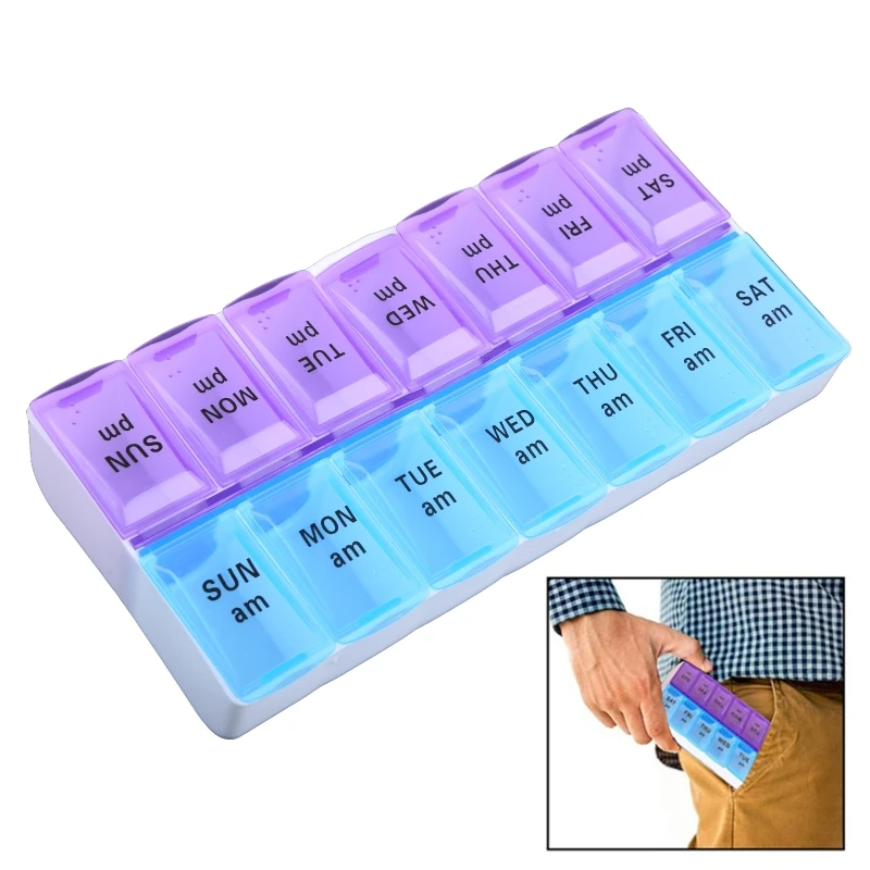 

14 Grids Compartments for Pill Box Organizer for Case 7 Daily 2 Times A Day Slot Weekly Medicine Vitamin Fish Oil Supplement Hol