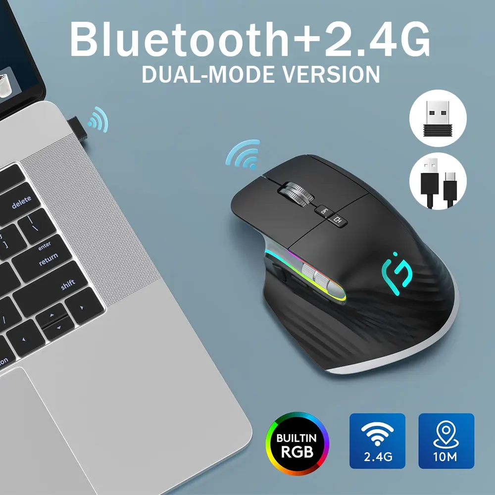 Беспроводная мышь VicTsing 2 4G перезаряжаемая Bluetooth бесшумная эргономичная 4000 dpi для