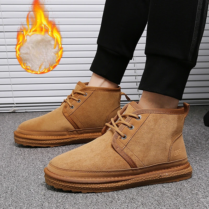 

New Men Short Boots Winter Snow Boots Non-Slip Cotton Shoes Plush Warm Outdoor Leisure Boots Bare Boots Thick Bottom Comfortable