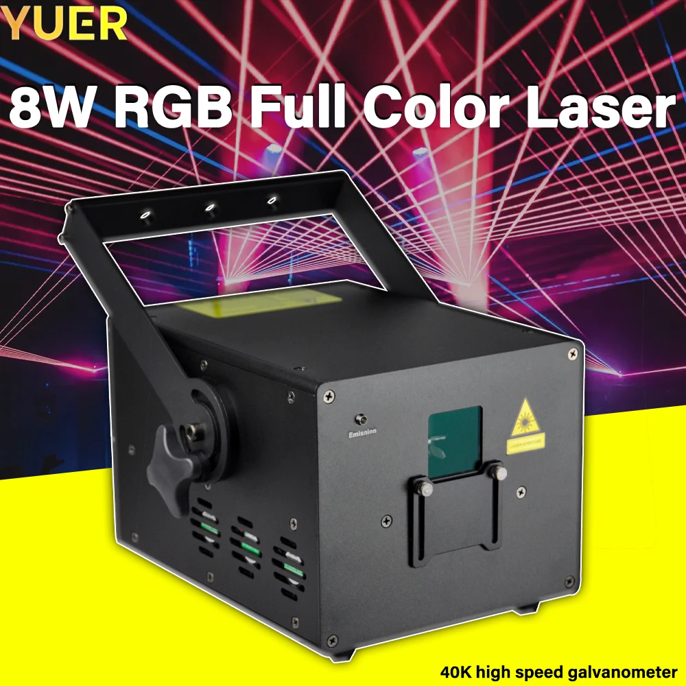 YUER NEW 8W RGB лазерный свет со сканером 40K DMX Control Голосовая активация Идеально