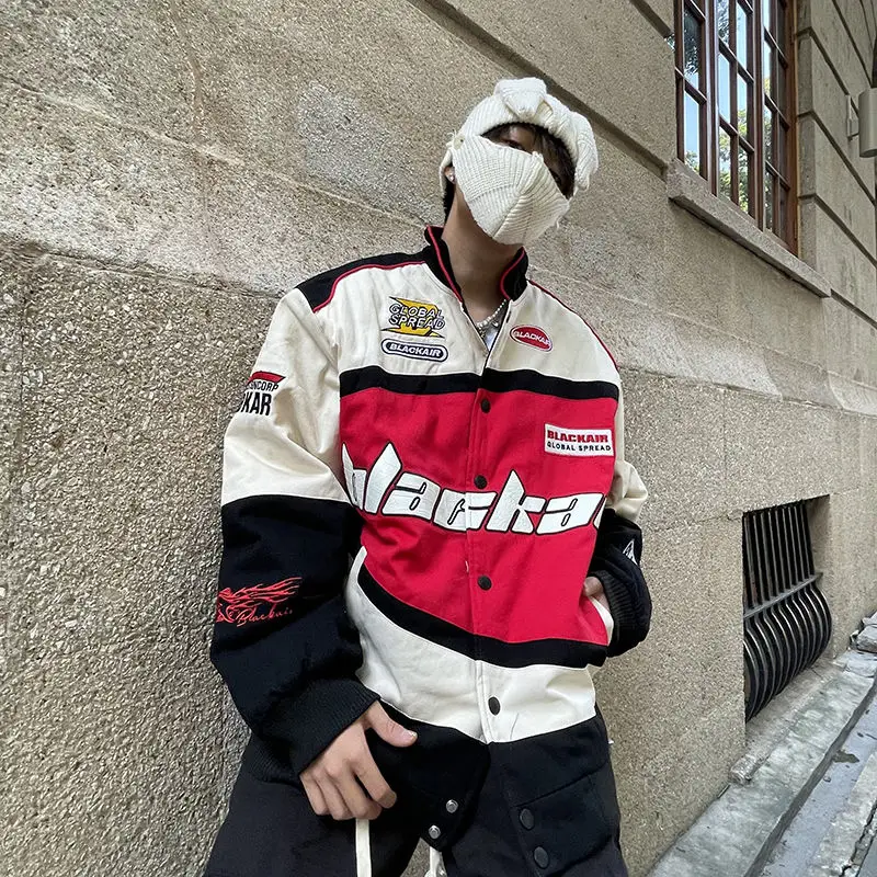 

American Style Printing Letters Bomber Jacket New Racing Suit Men Spring Autumn Loose Couple Jacket Streetwear Korean Fashion