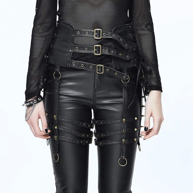 

Steam Punk Pu Leather Set Strap Sexy Tight Pants Accessories Waist Girdle Women Men Rivet Bandage Pant