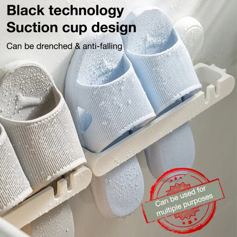 

Bathroom Slipper Shelf No Punching Sucker Wall Mounted One Piece Shoe Rack Space Saving Toilet Wall Door Home Storage Shelf