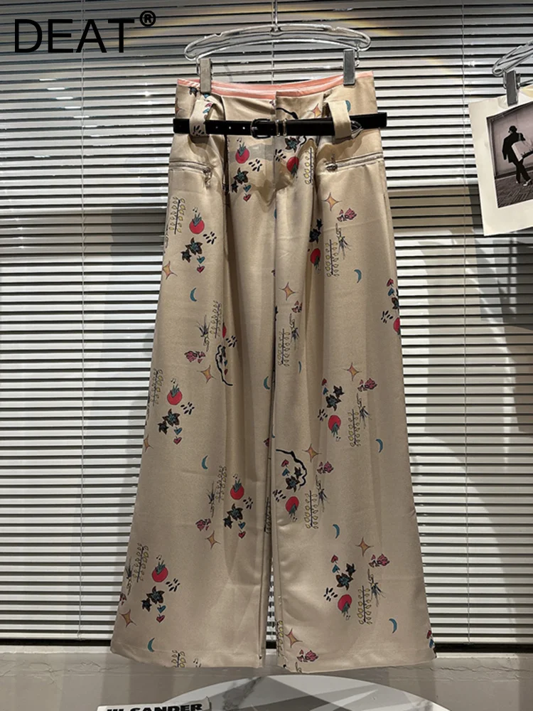 

Женские свободные брюки с поясом, модные дизайнерские уличные брюки с высокой талией и принтом из мультфильма, модель 11XX3595 на лето, 2023