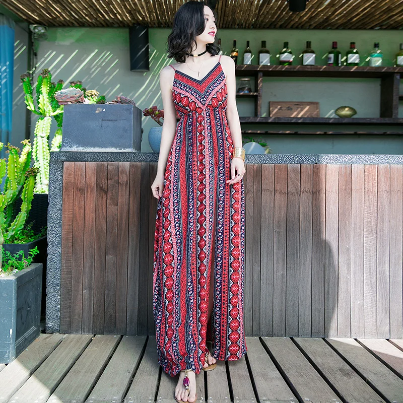 

Платье на бретелях, Новинка лета 2023, стильная пляжная юбка в национальном тайском стиле с Бали, Приморским курортом