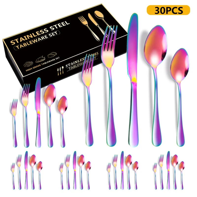 

Stainless Steel Tableware Gift Box set 30pieces Tableware sets for 6 people Steak Knife, Fork and Spoon Suit Western Style