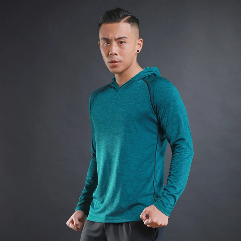 Gym Mens Sport Hoodies Bodybuilding Fitness T-shirt Sportswear Male Jogging Hooded Clothing Casual Breathable Tops Rashguard
