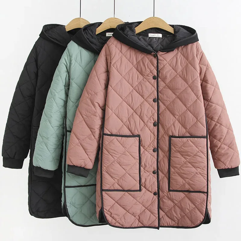 

New Women's Autumn Winter Cotton Coats Loose Hooded Parker Overcoat Casual Jacket Outerwear Female Black Padded Jackets Clothing