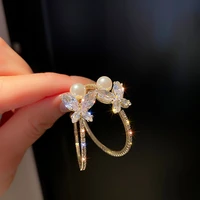 korean pearl diamond butterfly earrings temperament design earrings earrings party jewelry gift s925 silver needle
