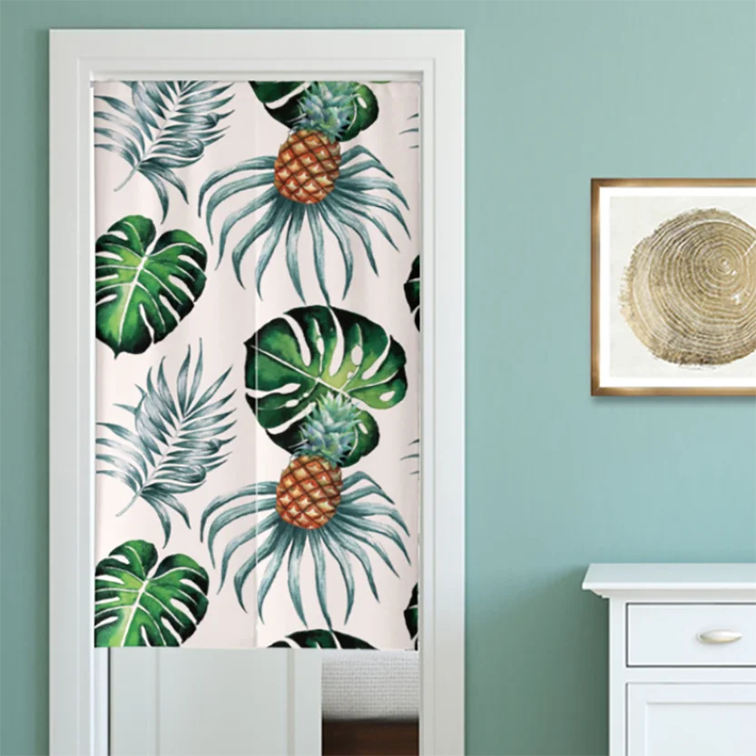 

Tropical Pineapple Monstera Palm Leaves Door Curtain Kitchen Doorway Partition Curtain Living Room Entrance Hanging Half-Curtain