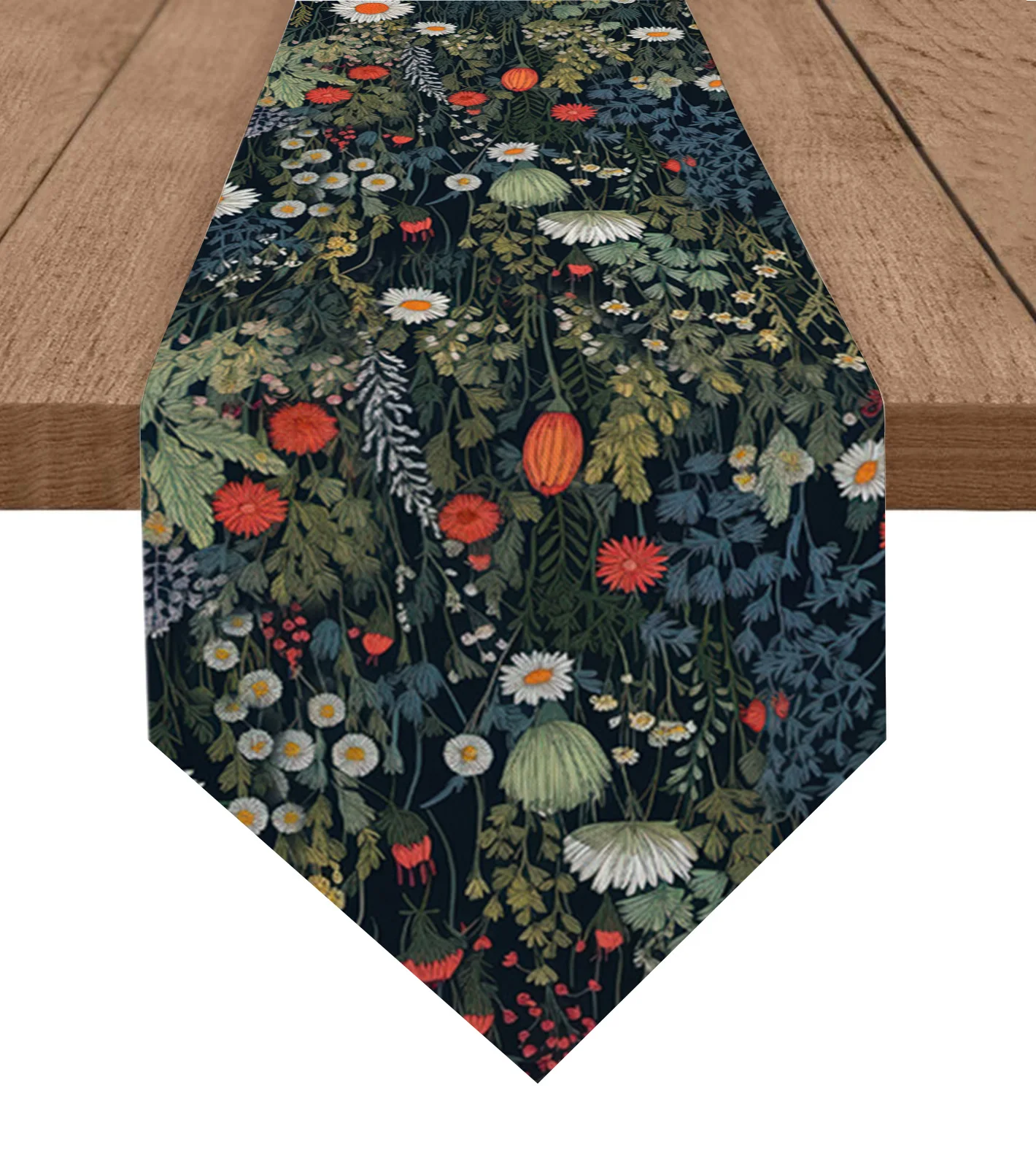 

Flowers Leaves Chrysanthemums Table Runner Wedding Holiday Party Decoration Tablecloth Summer Kitchen Dining Table Runner