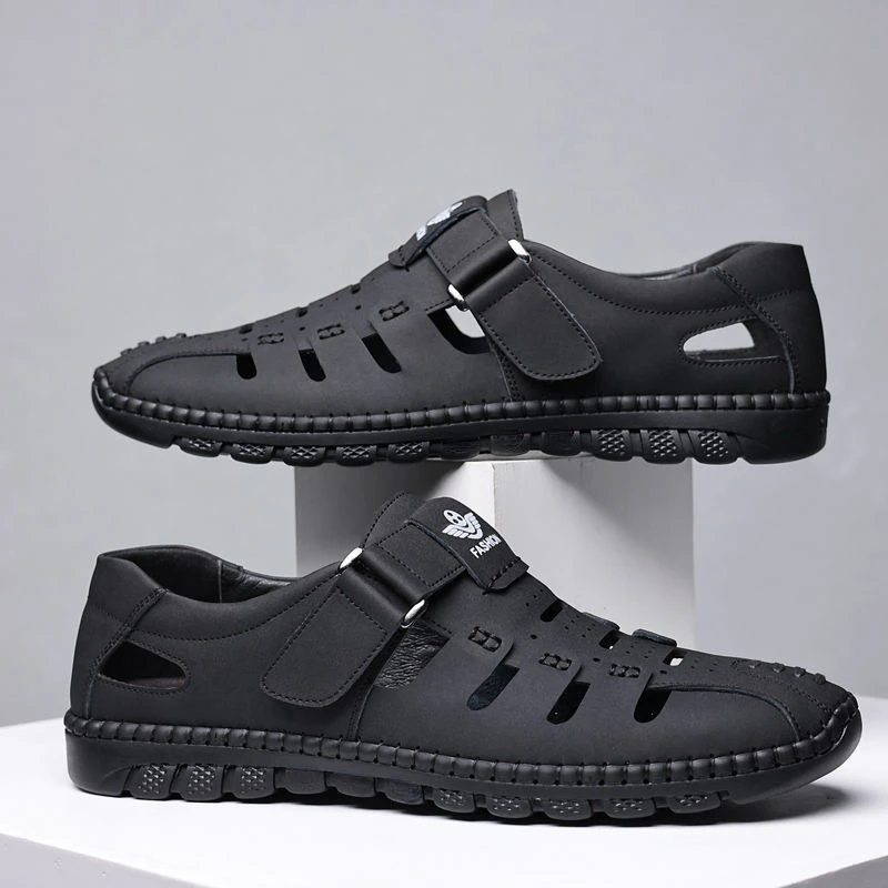

Mens Summer Sandals for Beach Leather Hollow Soft Sandals Non Slip Closed Toe Breathable Quick Drying Hole Shoes sandals for men