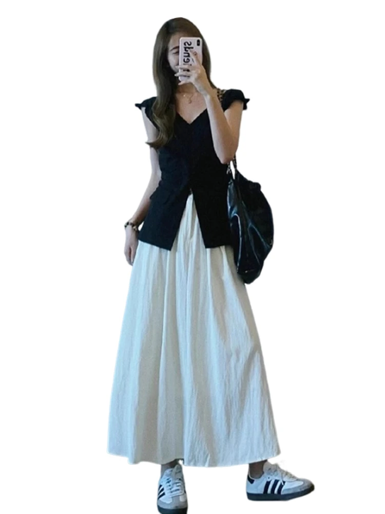 French sle First Love White Full Body Dress Summer 2024 New Women clothes Small Cake Half Long dress Set