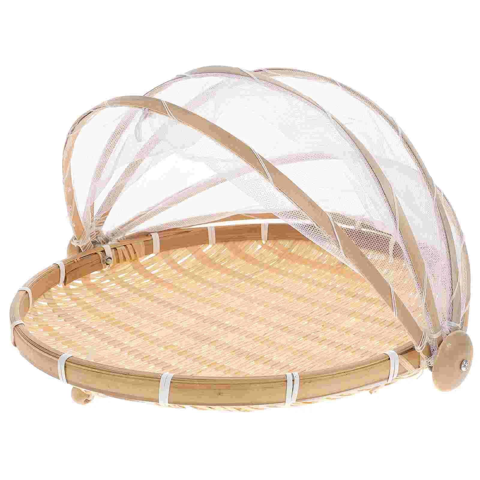 

Net Cover Bamboo Basket Lid Decorative Storage Dustpan Tent Food Woven Container Mesh Multi-purpose Manual Covered