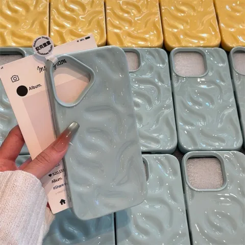 Чехол с 3D морщинами для iPhone 16, 15, 14 Plus Pro Max 12, 11, 13, однотонный, с волнистым узором, мягкий силиконовый, эстетичный чехол