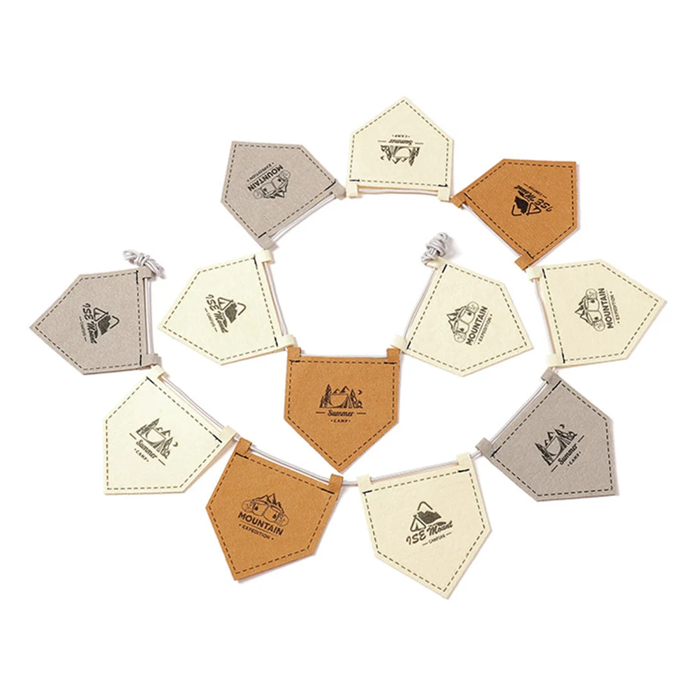 

6M Khaki Brown Coffee Grey Felt Camp Flag Pentagonal Flag Adjustable Length Rope Buckle Party Hang Garland Decoration Supplies