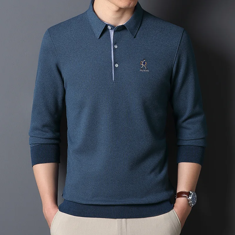 

Winter Versatile New Polo Shirt With Plush And Thick Insulation Shirt Polo Collar Long Sleeved T-shirt Autumn And Winter Insulat