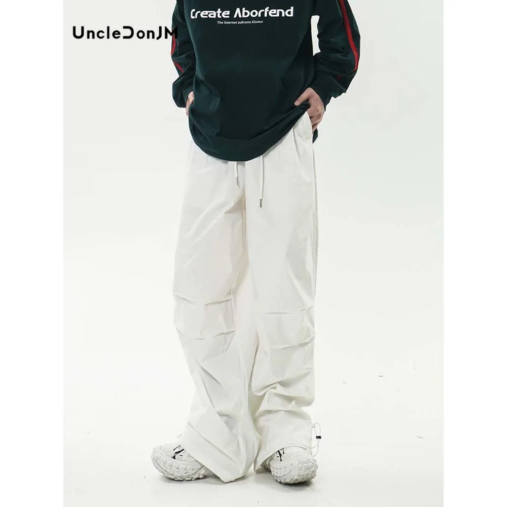 

UncleDonJM Drawstring Wrinkles Pants Hip Hop Baggy Pants Streetwear Loose Harem Pants Men