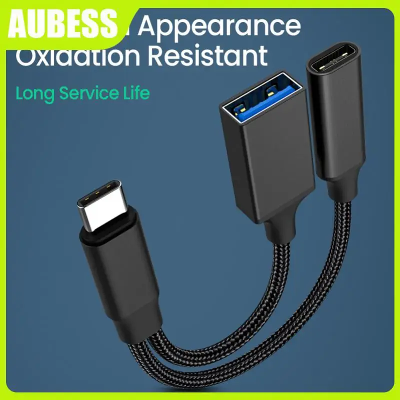 

Portable Type C To Usb Adapter Usb Splitter Adapter 2in1 Phone Adapter Aluminum Alloy Type C Male To Usb C Female Charging Port