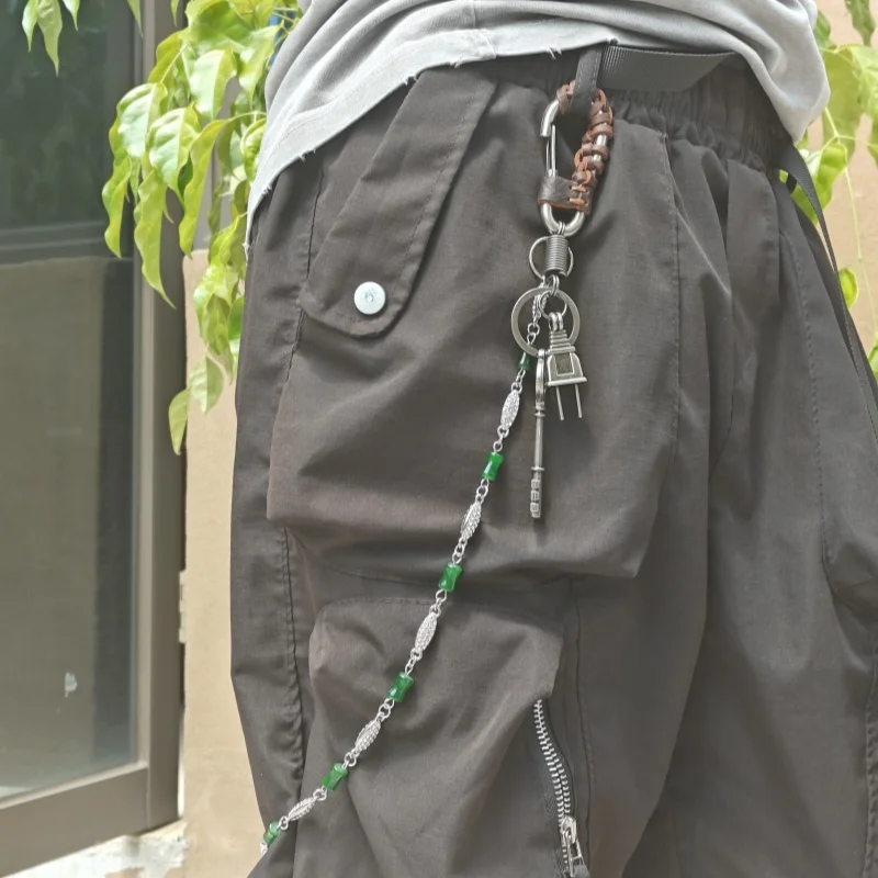 Ретро штекер Изумрудный Стразы Мужская мэм цепь для брюк один пояс Роскошные