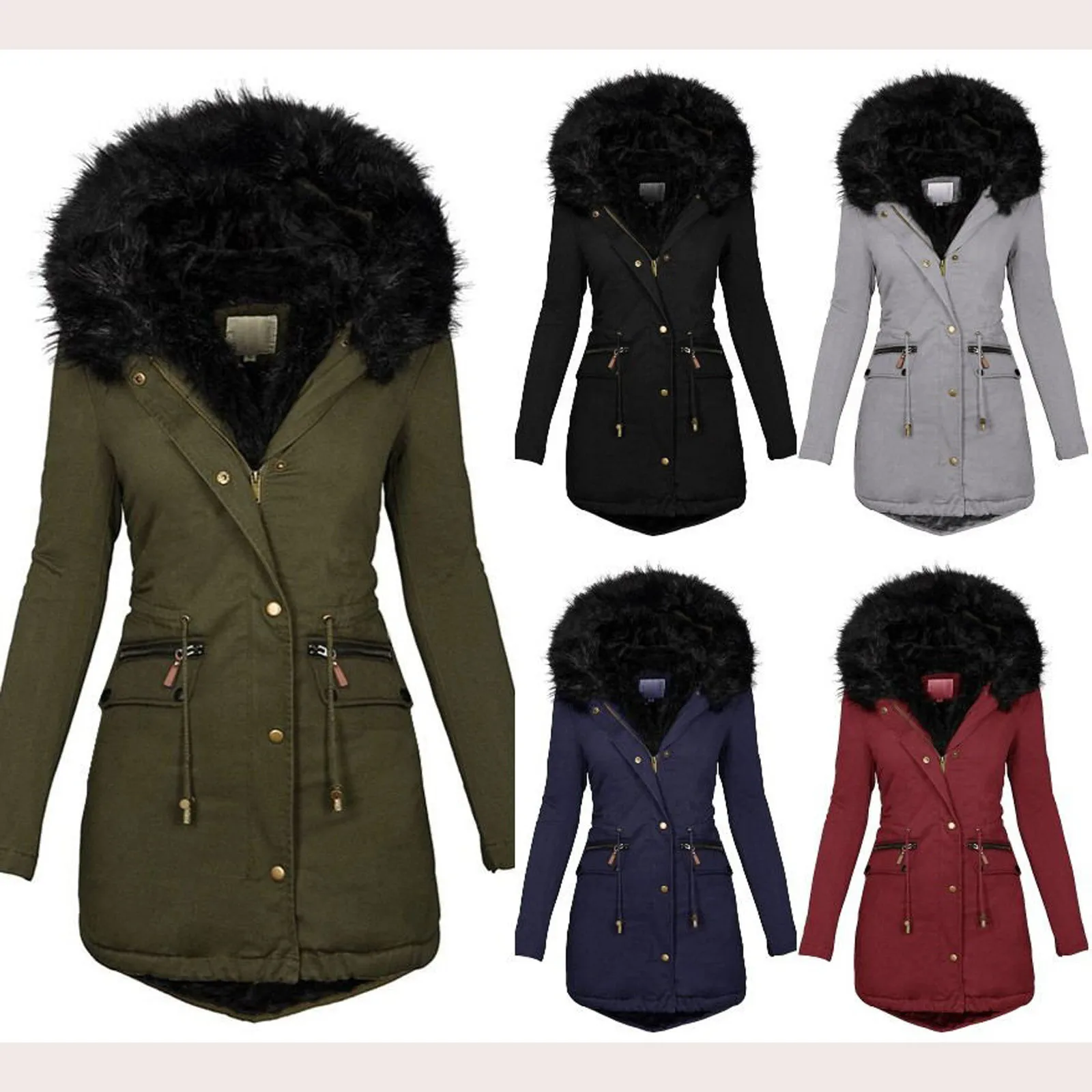 

2022 New Winter Warm Jacket Women Parka Fashion Long Coat Cotton Hooded Parkas Slim With Fur Collar Warm Snow Wear Padded Clothe