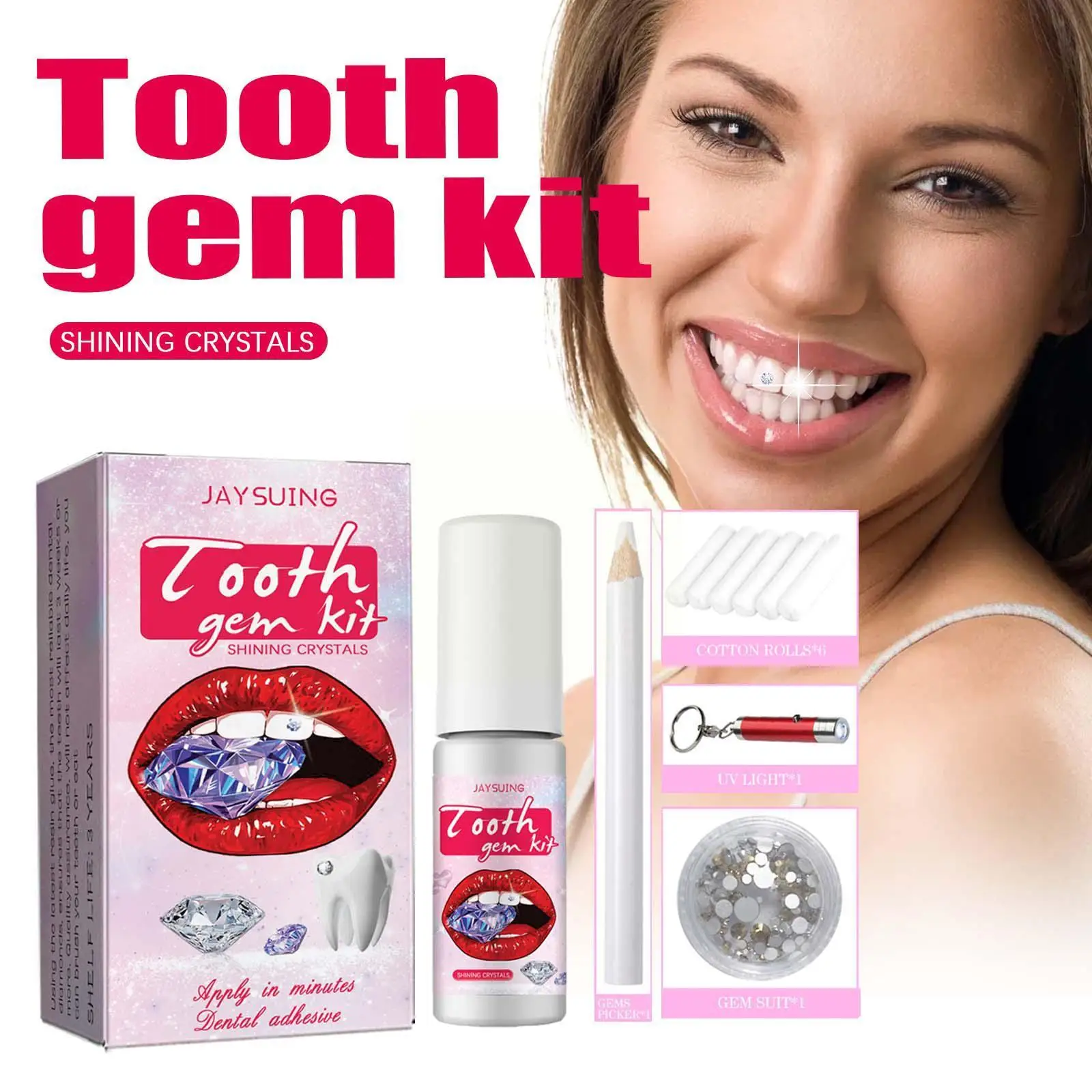 

Tooth Gem Set White Dental Jewelry Beautiful Easy To With And Easy Remove To Curing Glue Sturdy DIY Light Tooth Set Install I9W9