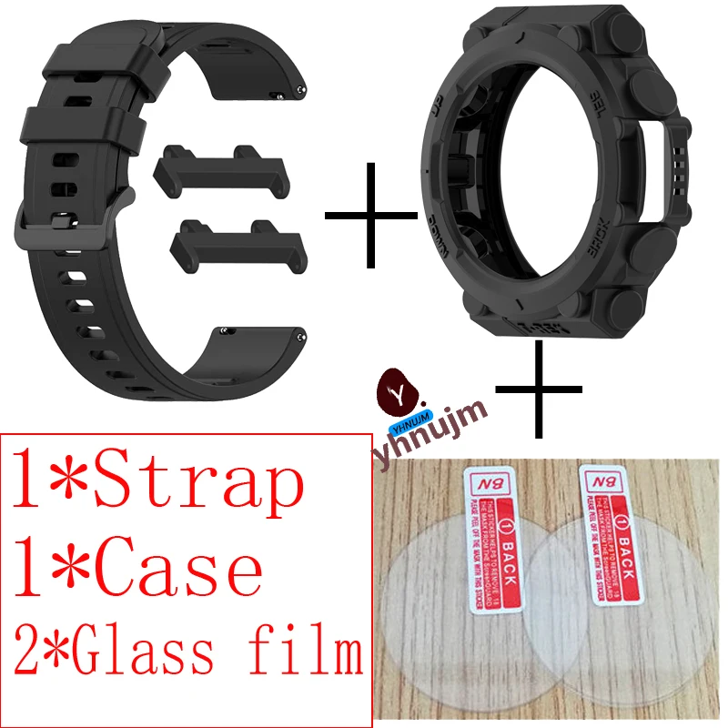 

Smart Bracelet TPU Protective Shell For Xiaomi Huami Amazfit T-Rex 2 Sport Silicone Wristband Strap+Case Cover glass film