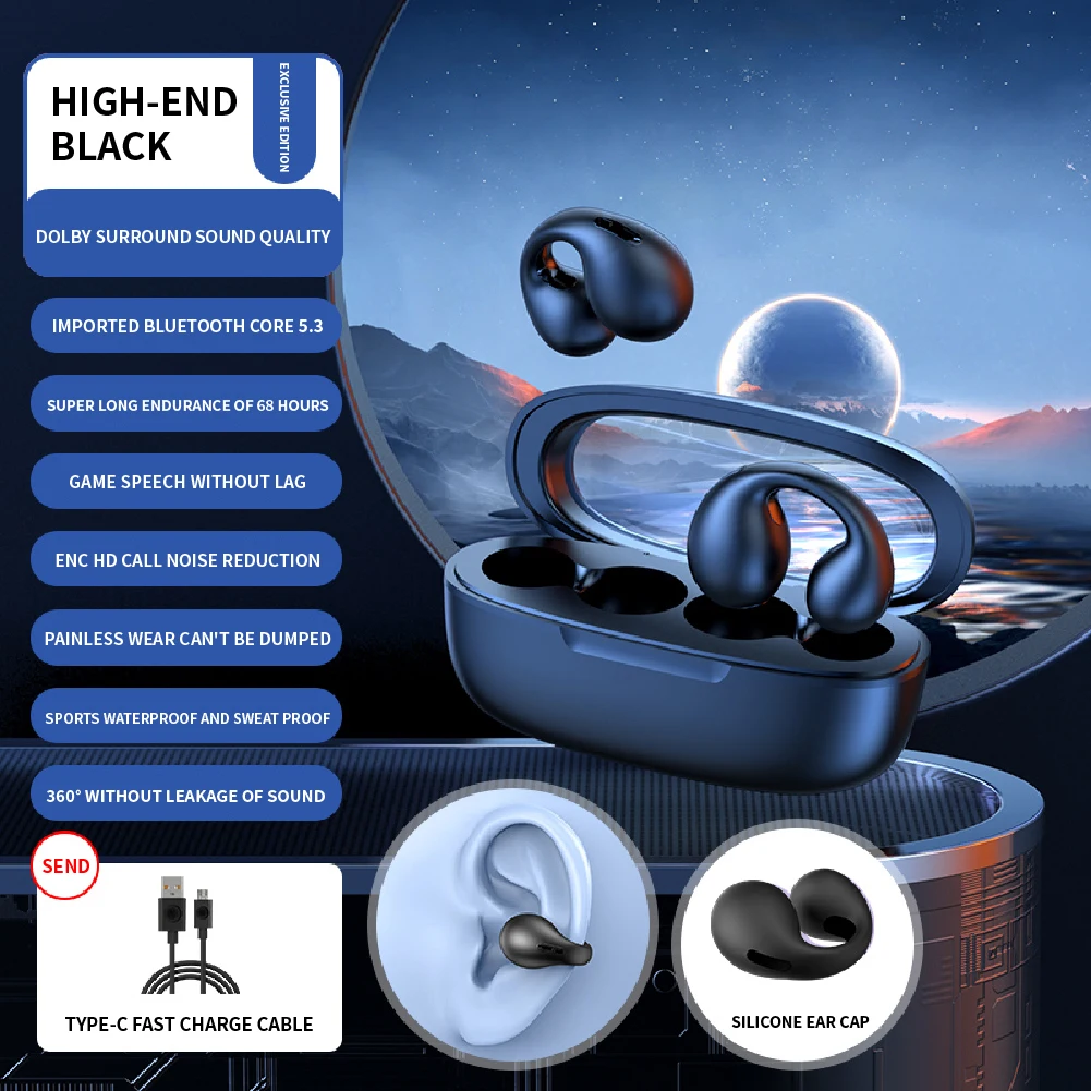 

HKPK Original Earphones Sound Earcuffs Upgrade Pro Earring Wireless Bluetooth Headphones TWS Ear Hook Earbuds Sport Headsets