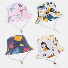 Summer Baby Hat Boy Girl Cotton UV Protection Sun Cap Children Panama Beach Kids Bucket Hat Cute Cartoon Infant Caps