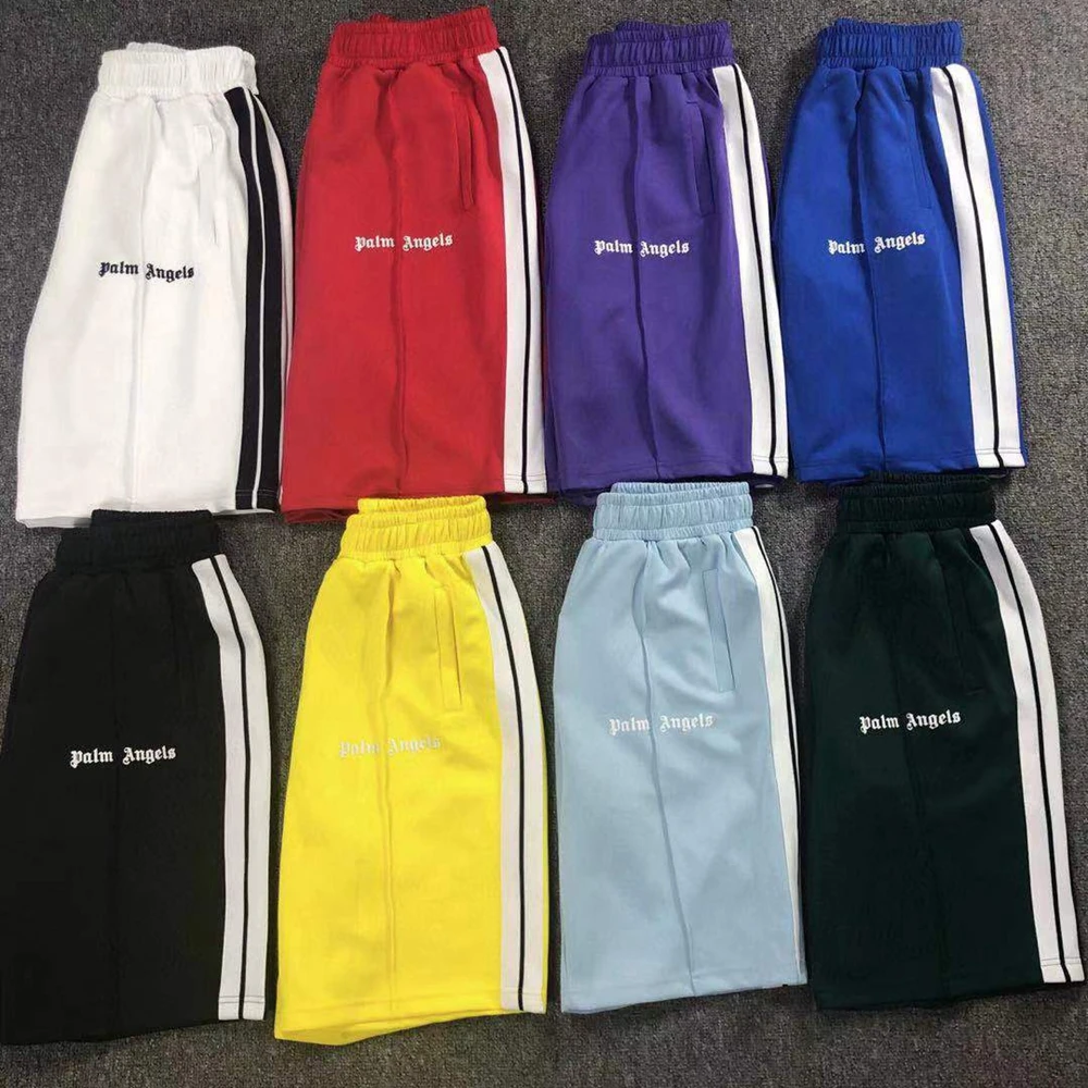 

Palm Angels Mens Clothing Shorts 22SS Letters Print Black White Striped Strap Five Point Casual Pants Shorts for Youth Boys