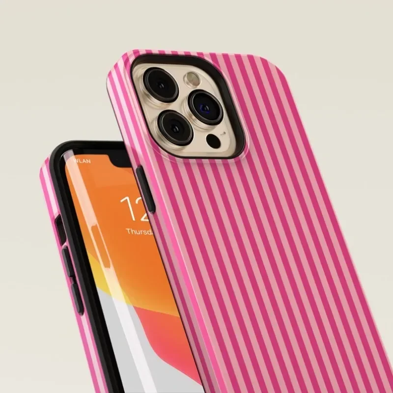 Фото Полосатый розовый на розовом чехле для IPHONE 16 Pro Max 15 14 13 12 11 PRO Plus, акриловый ТПУ, чехлы для телефонов «два в одном» №4
