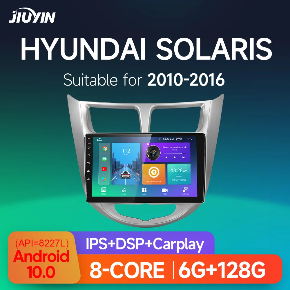 JIUYIN-Radio con GPS para coche, reproductor Multimedia con Android, 2 din, 4G, DVD, para Hyundai Solaris Verna Accent 1 2010-16