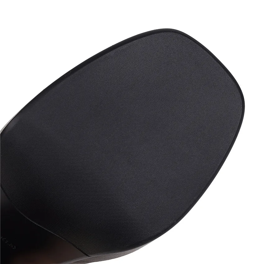 Winter Party Dress Ladies Platform Ankle Boots Black Microfiber Super High Chunky Heel Women Square Toe Zipper Plush Ankle Boots