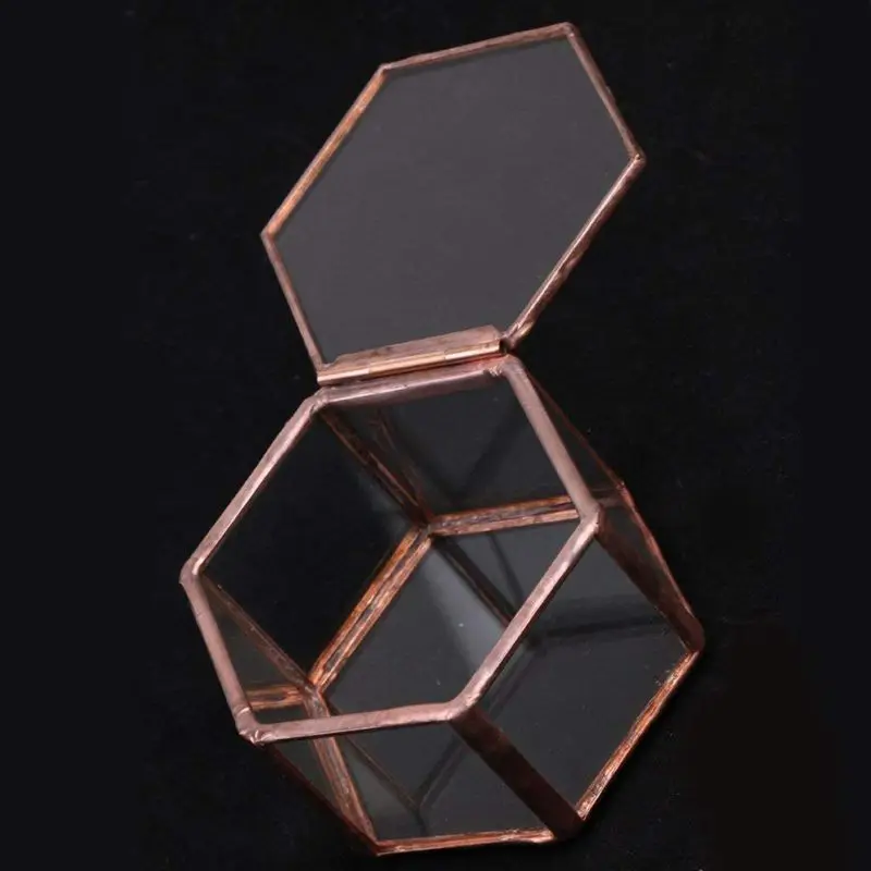 Geometric Glass Terrarium Box Jewelry Box Glass Succulent Plant Pot Deco Hexagon Shape images - 6