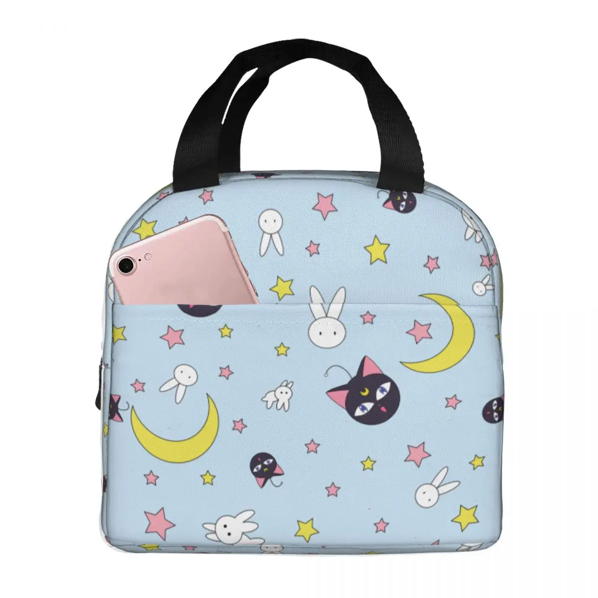 Lunch Bags for Women Kids Moon Rabbit Bunny Insulated Cooler Portable Picnic Travel Oxford Tote Bento Pouch