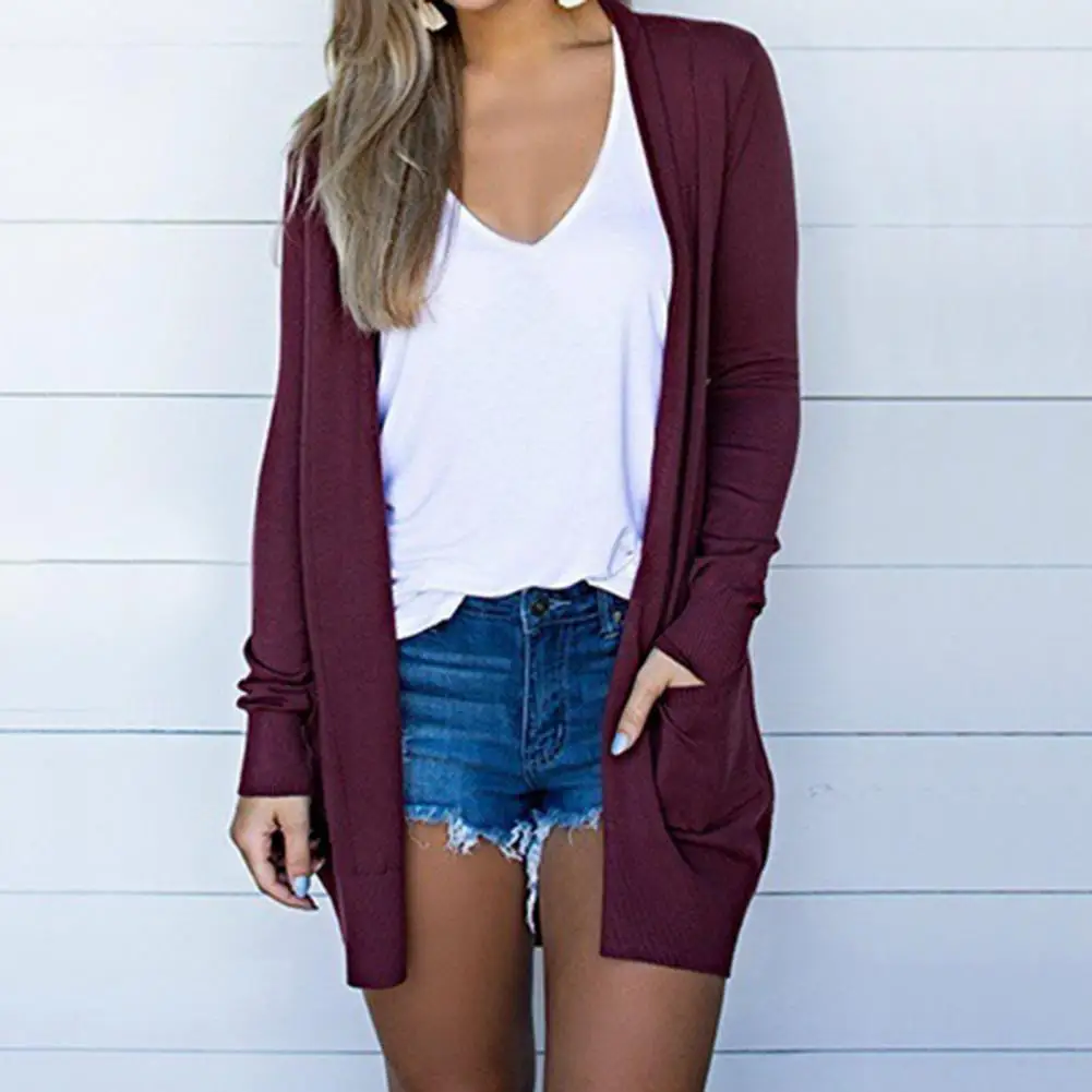 

Casual Cardigan Women Solid All-matched Plus Size Long Style Cardigan Coat With Pockets Autumn кардиган женский