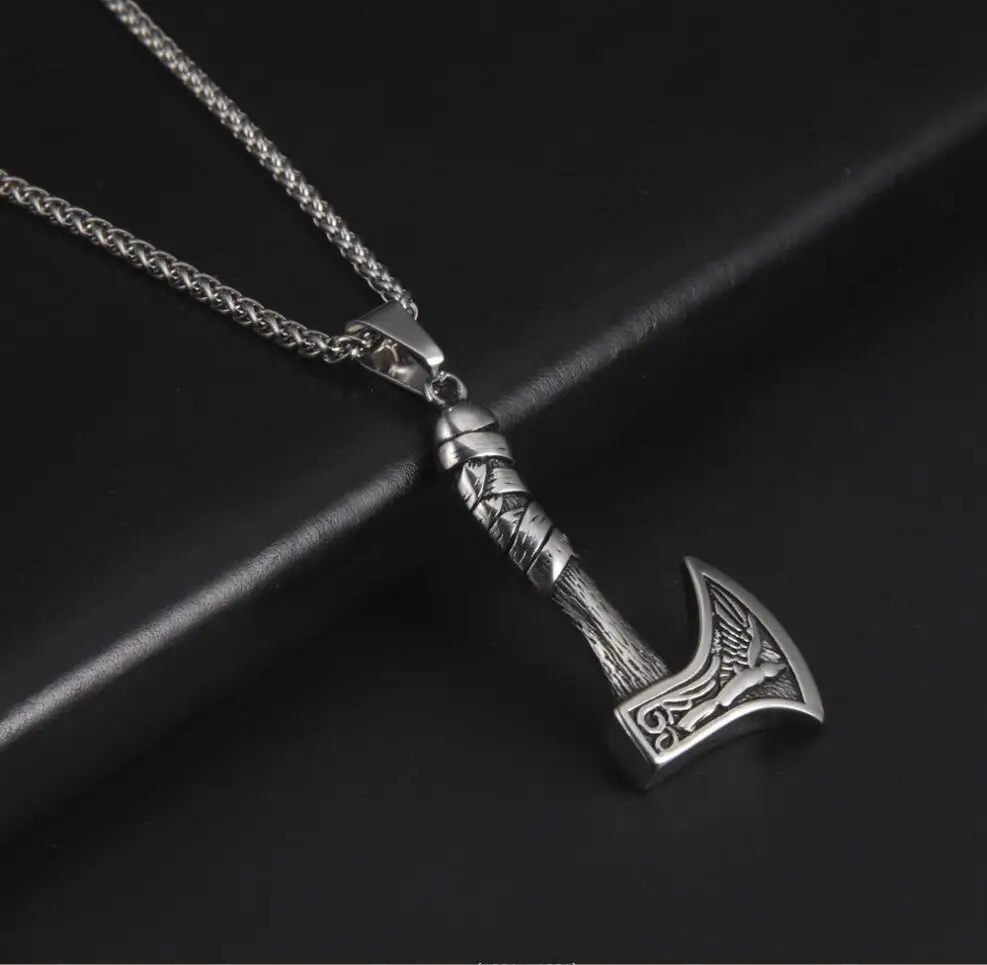 

1PC Fashion Men Stainless Steel Axe Wolf Necklace Hip Hop Punk Necklace for Men Jewelry Halloween Party Anniversary F1472