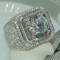 big hip hop style rhinestone mens ring square ring silver color pave setting cz wedding engagement rings top quality