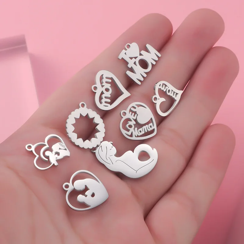 

Stainless Steel MoM Charm For Necklace Making Diy Jewelry Accessories Mother's Day Gift Mirror Polish Pendant