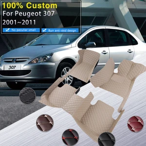 Car Floor Mats For Peugeot 307 2001~2011 Rugs Luxury Leather Mat Carpets Durable Waterproof Pad Interior Parts Car Accessories