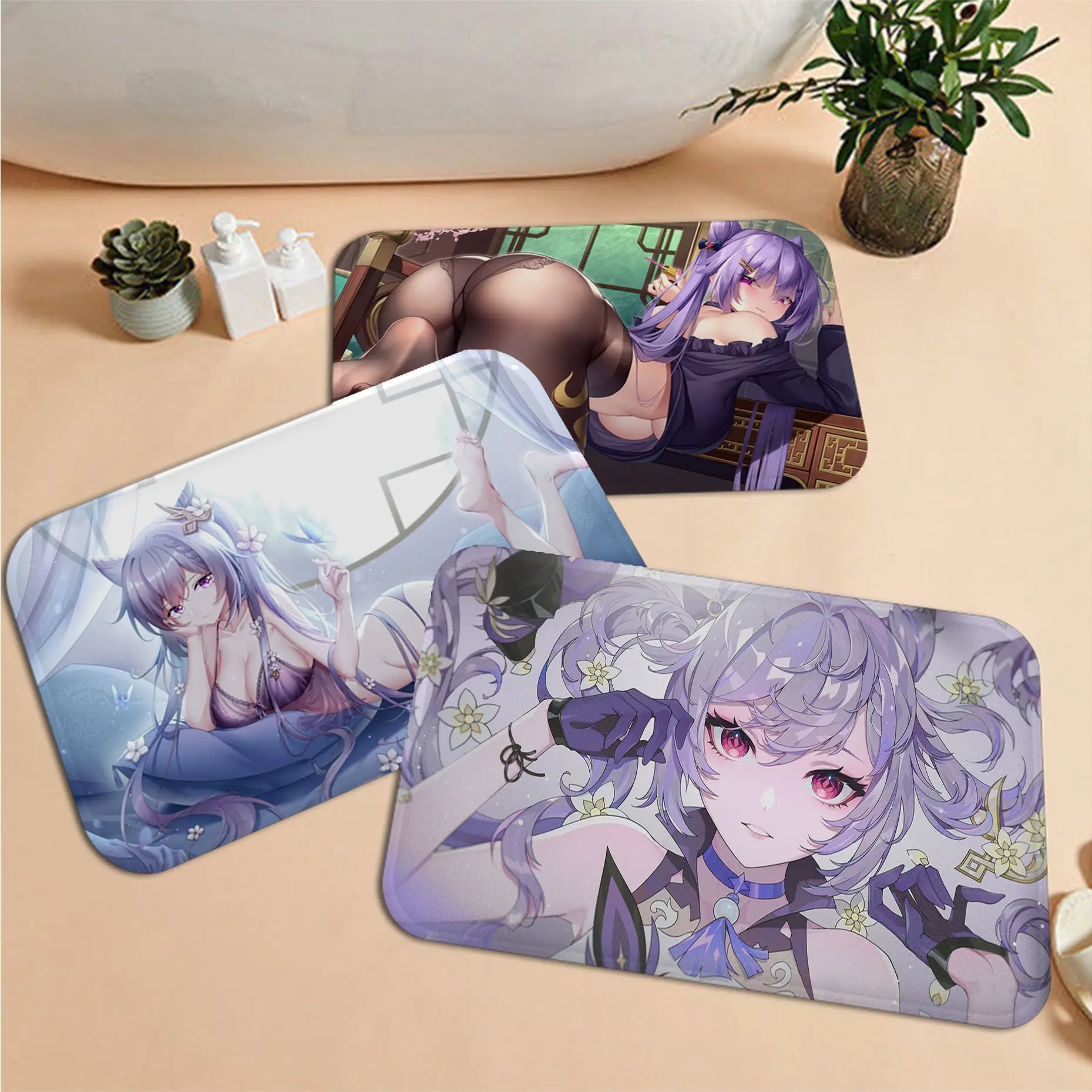 

Keqing Genshin Impact Room Mats Washable Non-Slip Living Room Sofa Chairs Area Mat Kitchen Household Carpets