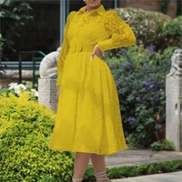 yellow sexy lace swing dress spring autumn dashiki party african dresses for women solid robes african clothes office lady 2022