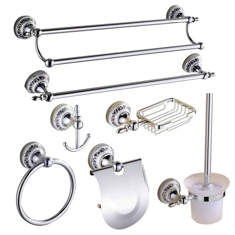 

NEW 2023 Towel Rack Wall Mounted Bathroom Accessories Set Ceramic Stainless Steel Bath Hardware Sets Chrome Toilet Brush Holder