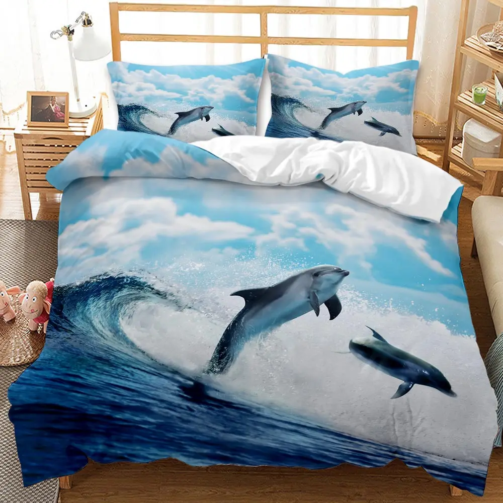 

Marine Duvet Cover Set Glowing Jellyfish Twin Qulit Cover Tropical Ocean Fish Under Sea Marine Life Polyester Bedding Set