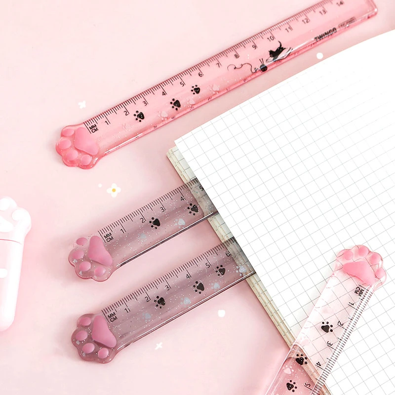 

15cm Pink Cat Paw Ruler Cute Kitties Acrylic Straight Measuring Rule Bookmark Stationery Gift Office School Supplies H7001